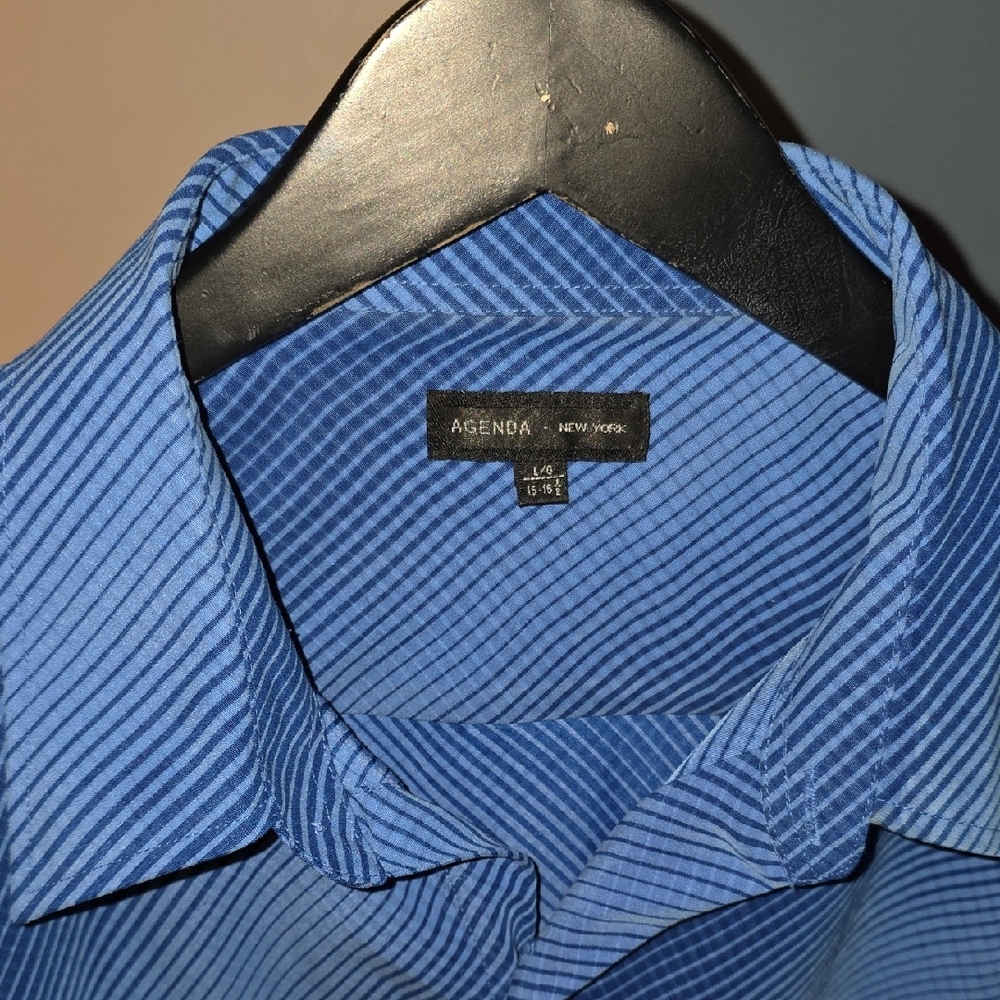 Light Blue Diagonal Striped Casual Button Down Shirt